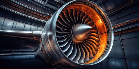 Poster - Close-up of a Jet Engine with Orange Glowing Interior