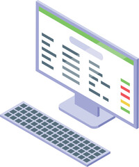 Poster - Desktop computer displaying spreadsheet data with keyboard, representing data analysis, office work, and accounting tasks