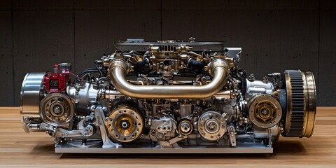 Poster - A Detailed View of a Polished and Assembled Engine