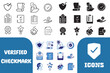 © CzakaU - Verified checkmark guarantee icon set. Vector illustration of trust, warranty, agreement, badge,  confirms, approval mark. Certified award for successful business. Badge warranty for web and app