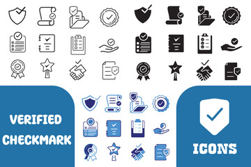 verified checkmark guarantee icon set. vector illustration of trust, warranty, agreement, badge, con