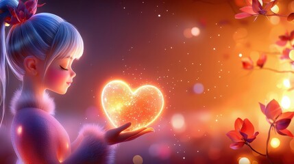 Poster - A dreamy glowing heart background filled with vibrant colors and glowing patterns, perfect for adding a creative and imaginative touch to love-themed designs.