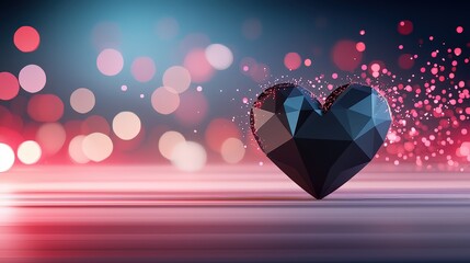 Poster - An artistic geometric heart background showcasing 3D shapes and shadows, ideal for creating a unique and contemporary feel in love-themed designs.