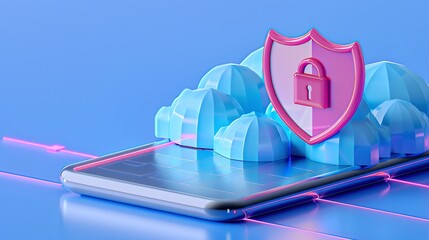 Poster - Mobile Cyber Security Concept with Shield Icon