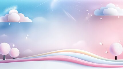 Poster - A whimsical rainbow background wallpaper with soft curves and waves, ideal for enhancing the look of playful spaces, invitations, and artistic projects.