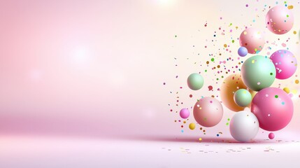 Poster - A cheerful pink background with colorful confetti-like dots, ideal for party invitations, event promotions, or festive marketing.