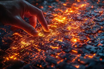 Aufkleber - A Fingertip Exploring a Glowing Circuit Board