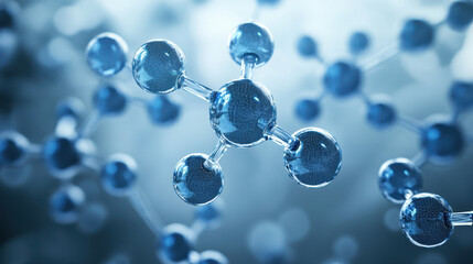 Poster - Blue Molecular Structure 3D Illustration with Spheres and Nodes in Science Concept
