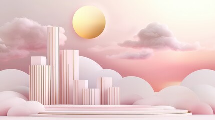 Poster - A dreamy pink and gold background showcasing soft geometric shapes, perfect for romantic designs, art prints, or personalized stationery.