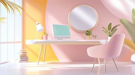 Poster - A modern office background featuring artistic elements, colorful furnishings, and inspiring decor, perfect for promoting a culture of innovation and creative collaboration.
