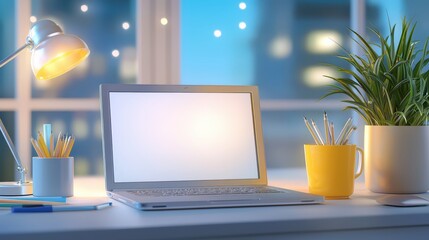 Poster - A well-lit home office background featuring a stylish desk, organized supplies, and personal touches, perfect for themes related to remote work and organization.