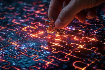 Aufkleber - A Hand Placing a Glowing Puzzle Piece on a Circuit Board