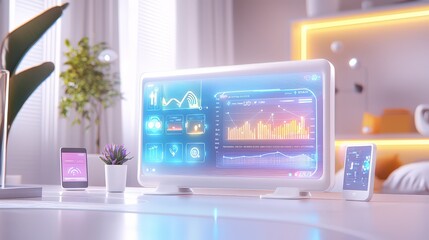 Poster - A vibrant visualization of an IoT dashboard displaying real-time data from various smart devices in a connected home environment.