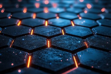 Poster - Abstract Hexagon Pattern with Glowing Orange Lines