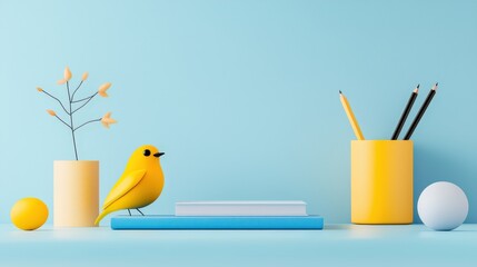 Poster - A stylish home office setting featuring a creative workspace with colorful decor and personalized items, perfect for branding related to remote work and individuality.