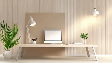 Poster - A stylish office background filled with personal touches, warm lighting, and comfortable furniture, perfect for promoting a sense of well-being and productivity.