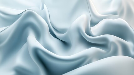 Poster - soft blue silk fabric draped elegantly on a surface, creating gentle waves and textures in natural l