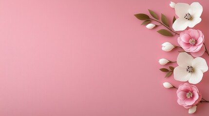 Poster - A beautiful pink background adorned with delicate flowers, creating a soft and romantic atmosphere perfect for invitations or announcements.