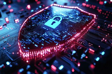 Aufkleber - Digital Shield with a Lock on a Circuit Board