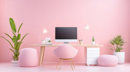 Poster - A homey office background featuring soft furnishings, personal items, and inviting colors, ideal for promoting a comfortable and creative workspace.