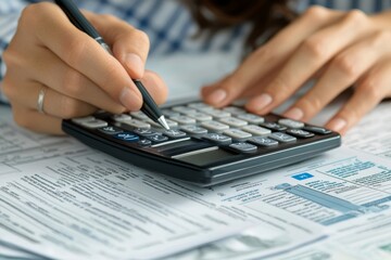 person using calculator calculating tax refund on the table, Generative AI