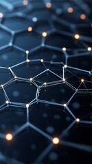 Poster - abstract representation of hexagonal structures with glowing nodes on a dark background featuring mo