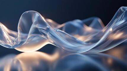 Poster - translucent plastic sheet gracefully undulating on a reflective surface under soft lighting