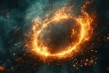Poster - A Fiery Ring of Flames Surrounded by Smoke and Sparks