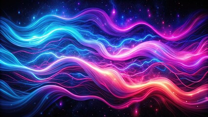 Canvas Print - Bright neon waves in dark purple blending with pink and blue colors. Generative AI