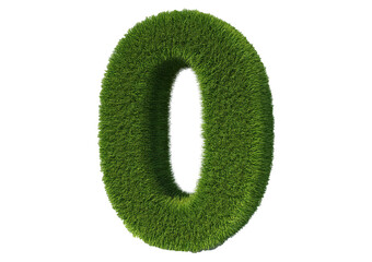 Fototapete - Grass font 3d rendering number 0 isolated on a transparent or white background