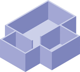Poster - Illustrating architectural design, empty apartment rooms with purple walls are depicted in an isometric view