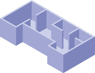 Poster - Purple isometric apartment plan with walls and doorways, ideal for real estate and architecture concepts