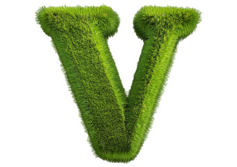 Fototapete - Grass font 3d rendering letter V isolated on a transparent or white background