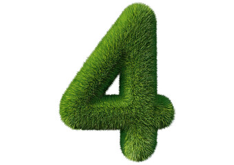 Fototapete - Grass font 3d rendering number 4 isolated on a transparent or white background