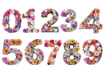 Poster - 0-9 made from flowers isolated on a transparent or white background