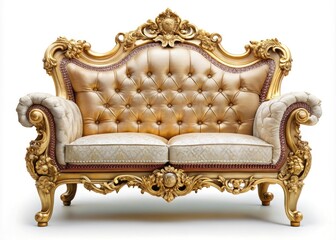 Elegant king size throne sofa with ornate details on isolated white background. Generative AI