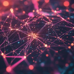 Poster - abstract digital network visualization with vibrant colors, showcasing interconnected nodes and line