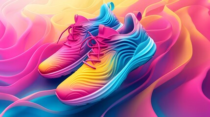 Poster - Vibrant D design of cute sporty shoes AI generated illustration