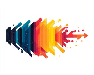 Poster - Dynamic crowd in an arrow formation, flat colors, simple patterns, bold bright colors, and clean lines against a minimalist white background