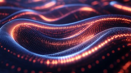 Poster - Dynamic waves of light ripple through a dark background, showcasing vibrant colors and intricate patterns in a digital landscape