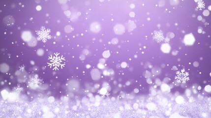 Wall Mural - purple background with delicate white snowflakes falling gently.