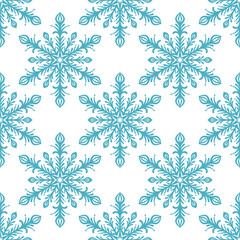 Aufkleber - Elegant simple blue snowflake pattern, seamless repeating vector tile, festive holiday wallpaper or background design