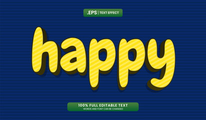 Wall Mural - design editable text effect, yellow striped word happy on blue background