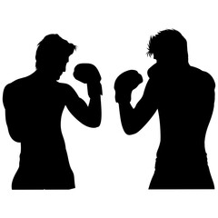 Silhouettes of two boxing athletes competing. Perfect for stickers, advertisements, icons