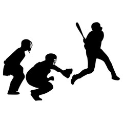 The silhouette of three baseball players who are hitting the ball. Perfect for stickers, icons and elements or advertising ornaments