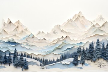 Wall Mural - Winter mountain landscape painting nature winter.