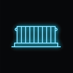 Poster - Glowing neon line shipping container icon isolated on black background vector illustration