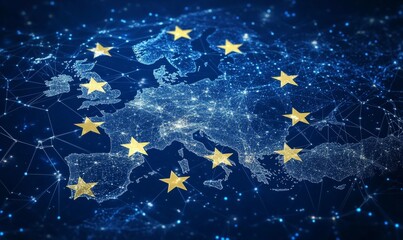 Wall Mural - european telecommunication and data transfer networks with global internet connectivity for communic