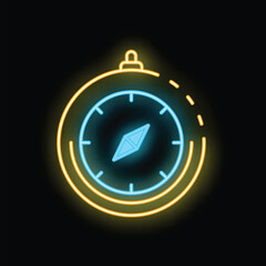 Poster - Glowing neon compass is showing the direction on a black background