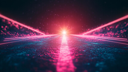 Poster - Vibrant neon beams illuminate a futuristic tunnel with reflective surfaces at night